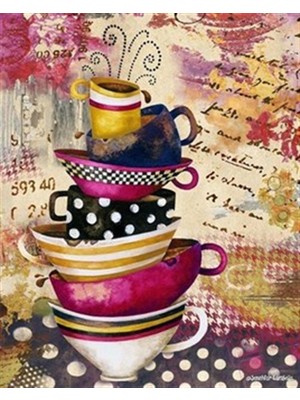 Renkli Fincanlar Pixart Sanat  Elmas Mozaik Tablo Diamond Türkiye 41*51