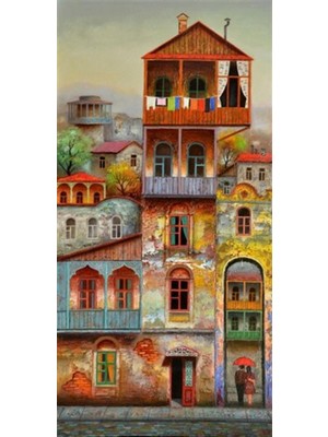 Renkli Eski Bina Pixart Sanat   Elmas Mozaik Tablo Diamond Türkiye  31*71