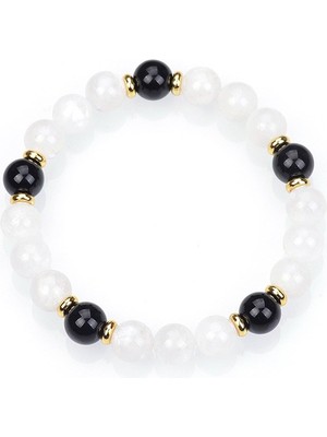 Safnaturel Sertifikalı Obsidyen & Kristal Kuvars  Doğal Taş Bileklik 8mm