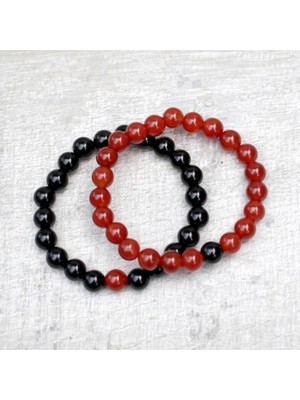 Safnaturel Sertifikalı Akik & Obsidyen Doğal Taş Bileklik 8mm