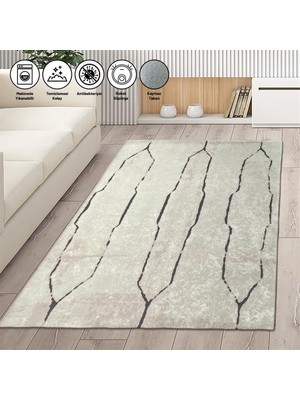 Carpettex Iskandinav Çizgi Desenli Krem Renkli Carpettex Kaymaz Taban Makinada Yıkanabilir