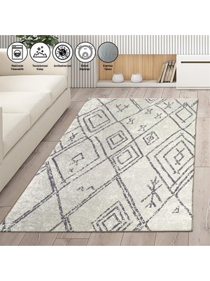 Carpettex Iskandinav Geometrik Desenli Krem Renkli Kaymaz Taban Makinada Yıkanabilir