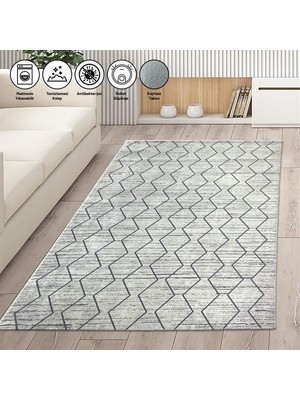 Carpettex Iskandinav Baklava Desenli Krem Pudra Rose Renkli Kaymaz Taban Makinada Yıkanabilir