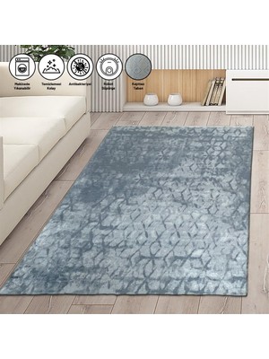 Carpettex Iskandinav Abstrak Karo Desenli Gri Renkli Kaymaz Taban Makinada Yıkanabilir