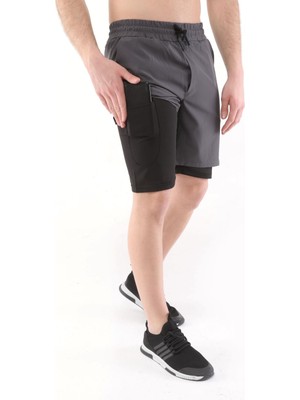 Ghassy Co. Ghassy Co Erkek Running Hızlı Kuruma Micropolyester Arka Fermuar Cepli ve Havlu Halkalı Antrenman Futbol Fitness Kısa Taytlı Şort