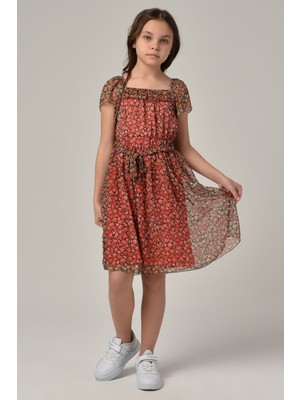 Happy Kids 8-14 Yaş Garden Love Kız Çocuk Elbise -Nar