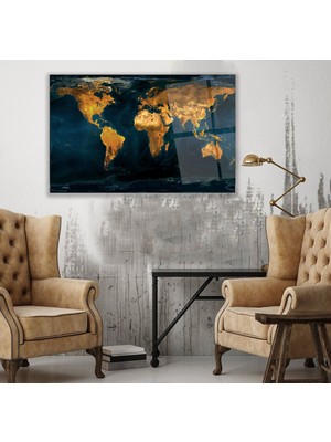 Emya Home Dünya Haritası Cam Tablo