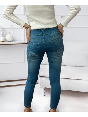 Veronika Yüksek Bel Likralı Jean Pantolon 90 cm