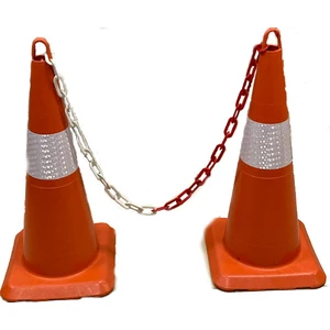 LR-0250-M Pvc Koni 50CM Tek Reflektifli + 20CM Kırmızı-Beyaz Trafik Zinciri