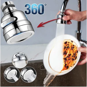 Krom 3 Fonksiyonlu Mutfak Lavabo Başlığı 360 Derece Döner Musluk Ucu Su Tasarruflu