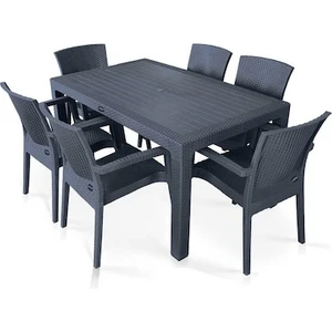 Çavdar Group Rattan Camsız 90X150 Masa ve 6 Adet Trend Sandalyeli Masa Takımı-Bahçe Balkon Teras Raddan Masa Seti