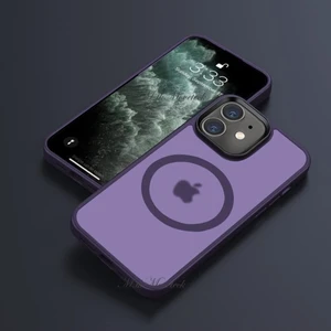 MTK Moveteck Apple iphone 11 Kılıf Mat Magsafe Wireless Şarj Destekli Hassas Butonlu Soft Mat Kenarlı Buzlu Çerçeveli Darbe Korumalı Mor Kapak