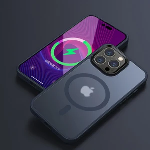 M.TK Moveteck Apple iphone 14 Pro Kılıf Mat Magsafe Wireless Şarj Destekli Hassas Butonlu Soft Mat Kenarlı Buzlu Çerçeveli Darbe Korumalı Mor Kapak