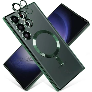 M.TK Moveteck Samsung Galaxy S23 Ultra Kılıf Kendinden Lensli Mercek Korumalı Wireless Şarj Destekli Parlak Renkli Kenarlı Arkası Şeffaf Magsafe Kapak