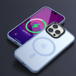 M.TK Moveteck Apple iphone 14 Pro Max Kılıf Mat Magsafe Wireless Şarj Destekli Hassas Butonlu Soft Mat Kenarlı Buzlu Çerçeveli Darbe Korumalı Mor Kapak