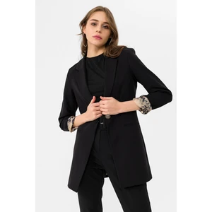 Kadın Astarı Leopar Desenli Tek Düğme Kapamalı Blazer Ceket