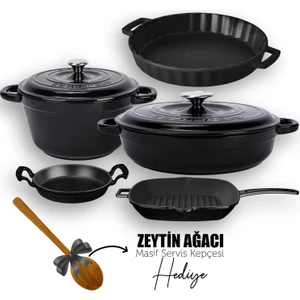 Döküm 5x New Heritage Serisi Döküm Demir Tencere & Tava Seti - Siyah