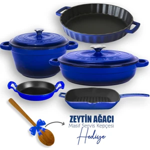 Döküm 5x New Heritage Serisi Döküm Demir Tencere & Tava Seti - Mavi