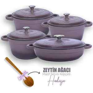 Döküm 4x New Heritage Serisi Döküm Demir Tencere Seti - Mor