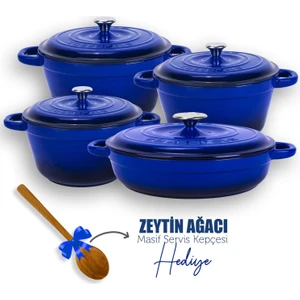 Döküm 4x New Heritage Serisi Döküm Demir Tencere Seti - Mavi
