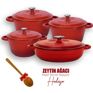 Döküm 4x New Heritage Serisi Döküm Demir Tencere Seti - Kırmızı