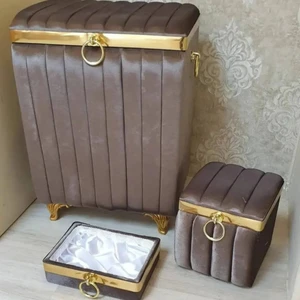 Asil Home Elegance 3'lü Kare Çanta Pudra Kapitone Çeyiz Nişan Söz Düğün Gelin Bohça Sandığı