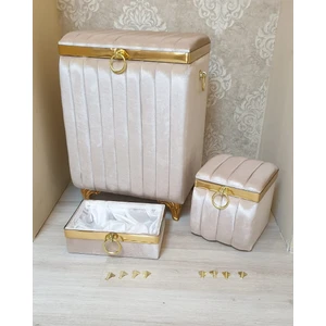 Asil Home Elegance Mdf Kabak Desen 3'lü Çamaşır Sepeti Banyo Seti