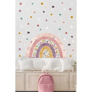 Sticker Ekspres Çiçekli Gökkuşağı Çiçekler ve Puantiyeler Çocuk Odası Duvar Sticker Seti