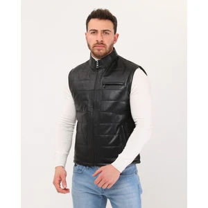 Deri Şişme Yelek Siyah Renk Erkek Slim Fit Hakiki Kuzu Derisi 2023 Sezonsuz