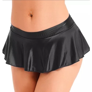 Deri Pileli Mini Etek Siyah Mat Renk