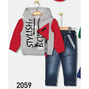 Novy Baby Kapşonlu Baskılı Kot Pantolonlu Erkek 2'li Takım - 2-5 Yaş - 2059