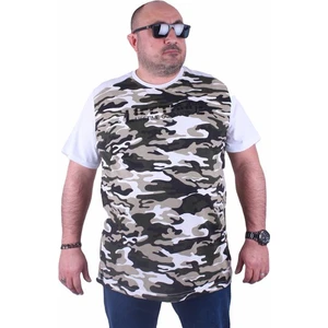 Büyük Beden Shoulder Line Camouflage Erkek Tişört 23147 Beyaz