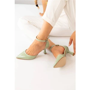 La Limar Su Yeşili Rugan Bilekten Bağlamalı Stiletto Sivri Burun Kadın Topuklu Ayakkabı