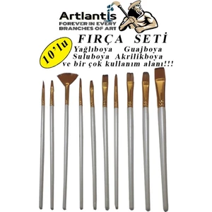 Fırça Seti 10'lu Resim Fırçası 1 Paket Suluboya Akrilik Boya Guaj Boya Yağlı Boya Fırca Seti Kesik Yelpaze