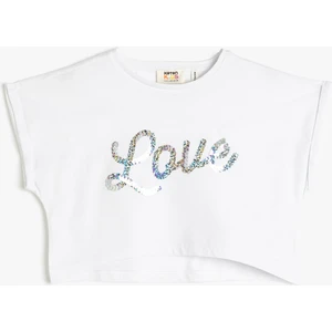 Kız Çocuk Oversize Kısa Kollu Pul Payet Işlemeli Crop Tişört 3SKG10037AK