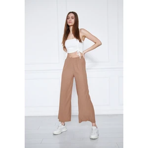 Kadın Büyük Beden Bel Lastikli Bol Paça Börülce Kumaş Pantolon