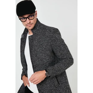 Slim Fit Tek Yırtmaçlı Düğmeli Dik Yaka Kaşe Kaban Erkek Kaban 5840110