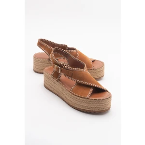 Bellezza Taba Süet  Hakiki Deri Kadın Sandalet