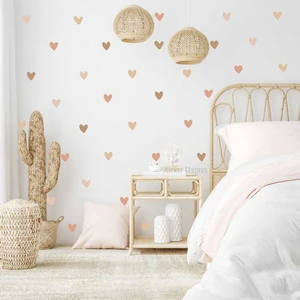 Sticker Ekspres Boho Temalı Asimetrik Kalp Duvar Sticker Seti 120 Adet Mat Yüzeyli Çocuk Odası Süsü