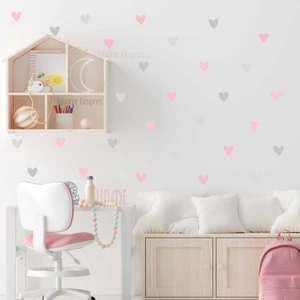 Sticker Ekspres Açık Pembe Açık Gri Asimetrik Kalpler Çocuk Odası Duvar Sticker Seti