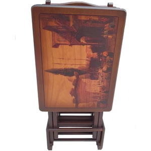 Bengi Ticaret Zigon Sehpa Çanta Model Dikdörtgen Resimli Kayın Torna Ayak Parlak Ceviz Natüre El Yapım