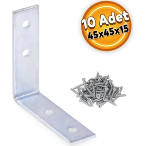 Mobilya Dolap Köşe Bağlantı Sabitleme L Demir Gönye 45X45X15 mm (10 Adet)