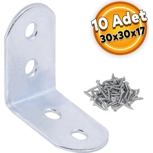 Mobilya Dolap Köşe Bağlantı Sabitleme L Demir Gönye 30X30X17 mm (10 Adet)