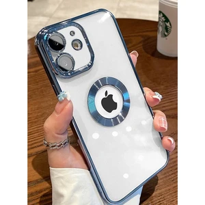 Case 4U iPhone 11 Kılıf Kamera Lens Korumalı Şeffaf Renkli Logo Gösteren Parlak Omega Kapak Açık Mavi