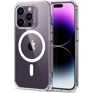 Case 4U Apple iPhone 14 Pro Max Kılıf Magsafe Wireless Kablosuz Şarj Destekli Şeffaf Darbe Emici Embos Kapak