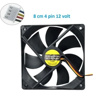 8 cm 12 Volt Fan 12 Volt 8 cm 4 Pinli 20 cm Kablo Uzunluğu 80X80X15MM Fan
