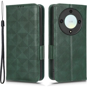 Onur Için X40 5g / X9A 5g / Magic5 Lite 5g Baskılı Üçgen Desen Telefon Koyu Cüzdan Stand Kılıfı (Yurt Dışından)