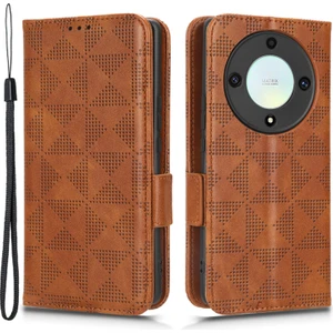 Onur Için X40 5g / X9A 5g / Magic5 Lite 5g Baskılı Üçgen Desen Telefon Koyu Cüzdan Stand Kılıfı (Yurt Dışından)