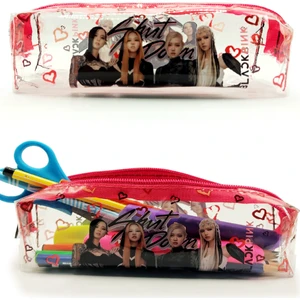 Şeffaf Kalem Kutusu Blackpink Pembe Desenli Şeffaf Kalemlik