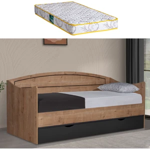 Karyola, Soft Çekmeceli Karyola + 1 Adet Comfort Yatak - Antrasit, Ceviz